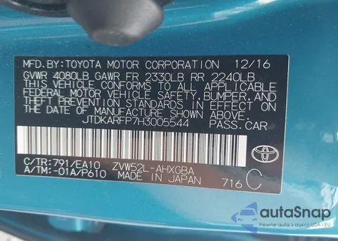 2017 Toyota Prius Prime Advanced из США, поврежденный, VIN JTDKARFP7H3005544